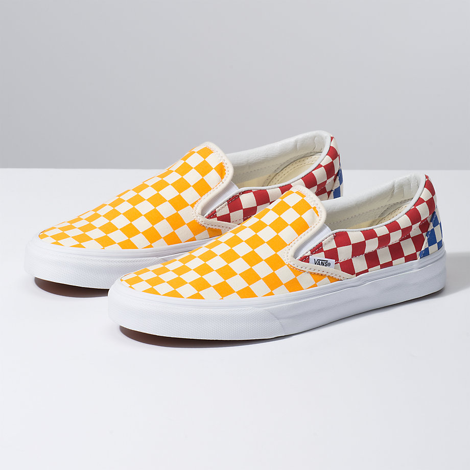 Vans Bayan Kaykay Ayakkabısı Checkerboard Slip-On Renkli/Beyaz Türkiye | 35694-195